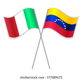 Italian and Venezuelan crossed flags. Italy combined with Venezuela isolated on white. Language learning, international business or travel concept.