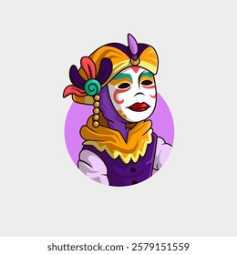 italian venice festival cartoon mascot logo with charming decorative mask