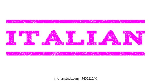 Italian watermark stamp. Text caption between horizontal parallel lines with grunge design style. Rubber seal stamp with unclean texture. Vector magenta color ink imprint on a white background.