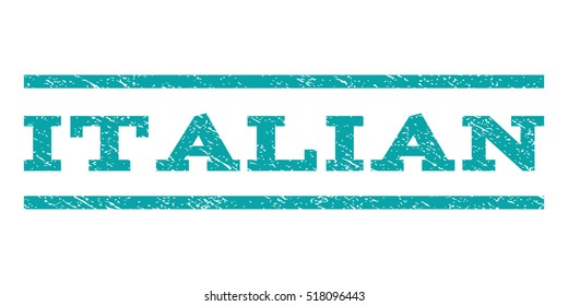 Italian watermark stamp. Text tag between horizontal parallel lines with grunge design style. Rubber seal stamp with scratched texture. Vector cyan color ink imprint on a white background.