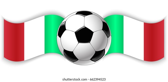 Italian and Italian wavy flags with football ball. Italy combined with Italy isolated on white. Football match or international sport competition concept.