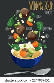 Italian wedding soup. Vector illustration
