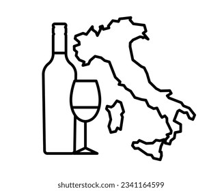 Italian wine icon. The contour of the map of Italy with a bottle of wine. Modern icon, editable stroke. Best for cafe menu, web design, app