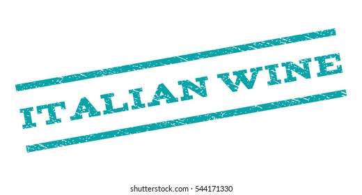Italian Wine watermark stamp. Text tag between parallel lines with grunge design style. Rubber seal stamp with unclean texture. Vector cyan color ink imprint on a white background.