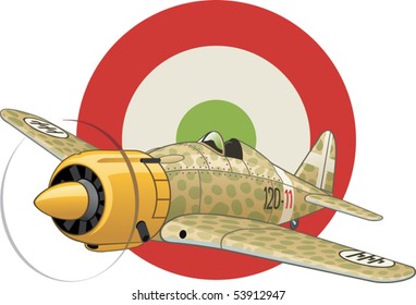 Italian WW2 airplane on the air force insignia background