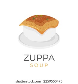 Italian Zuppa Soup Or zuppa toscana Vector Illustration Logo With Delicious Baked Pastry