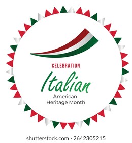 Italian-American Heritage Month, Italian flag and pattern in Italian flag colors, realistic vector illustration