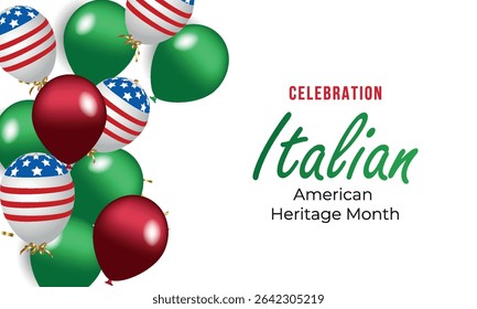 Italian-American Heritage Month, Italian flag and pattern in Italian flag colors, realistic vector illustration