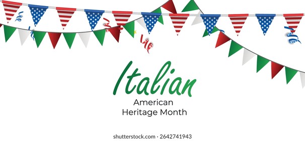 Italian-American Heritage Month, Italian flag and pattern in Italian flag colors, realistic vector illustration