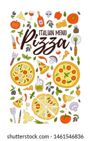 Italianmenu. Pizza. Lettering with illustration