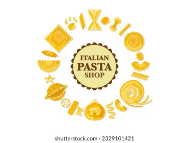 Italian-type pasta and macaroni restaurant menu in the jar, delicious pasta vector illustration, flat cartoon style, hand-drawn banner, suitable for the menu on white background.