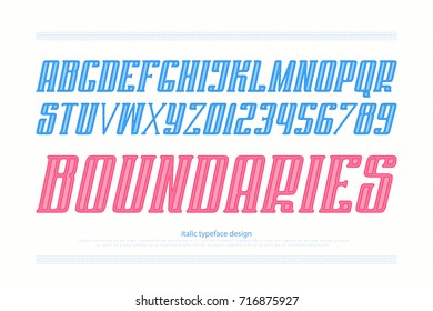 italic alphabet letters and numbers. vector, bold font type design. slanted lettering symbols. stylized, inclined typesetting. oblique typeface template