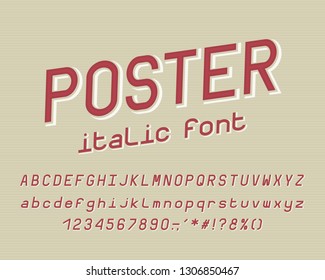 Italic Alphabet retro typography poster design. Vector letters and numbers