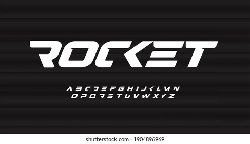 Italic bold speed alphabet. Rocket futuristic font, minimalist type for modern sport logo and space science logo. Fast action style letters set, vector typography design. Free style geometric type - Shutterstock ID 1904896969