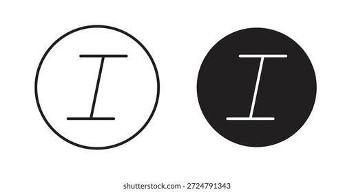 Ícone de botão itálico em design de linha e cores preto e branco sólidas para designs