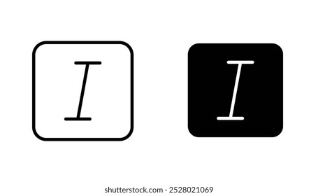 Italic button vector icon set in black and white color.