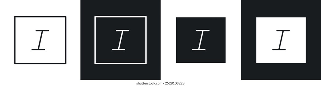 Italic button vector icon set in black and white