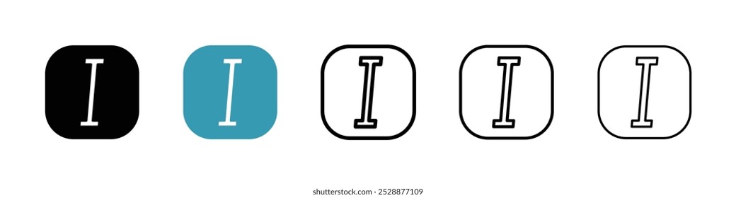 Italic button vector icon set in black and blue colors.