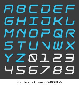 Italic dynamic alphabet and number with rounded corner Skew square futuristic isolated font Techno style Space design for website or print Vector abc