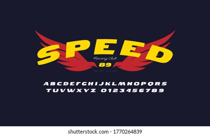 Italic extended sans serif font. Print on t-shirt