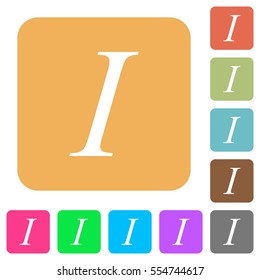 Italic font type flat icons on rounded square vivid color backgrounds.