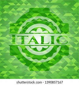 Italic green emblem. Mosaic background. Vector Illustration. Detailed.