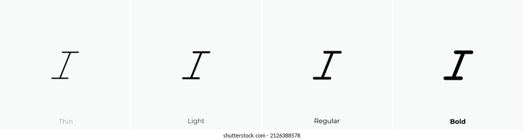 italic icon. Thin, Light Regular And Bold style design isolated on white background