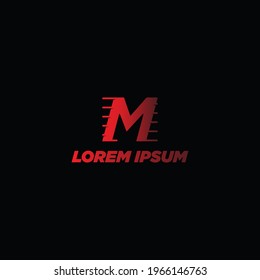 Italic M letter logo design template with action and speed vibe vector