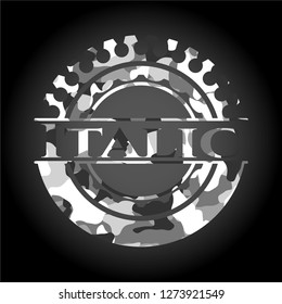 Italic on grey camo texture