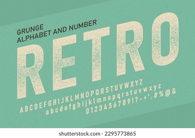 Italic retro font 90's, 80's with grunge texture. Vector retro alphabet with letters symbols and numbers.