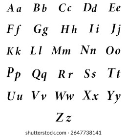 Fonte arredondada em itálico. Design de letra inclinada. Elegante alfabeto serif. Tabela de caracteres vetoriais.