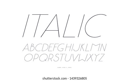 Italic sans serif font in classic style. Hair line face. Letters for logo and label design. Isolated on white background