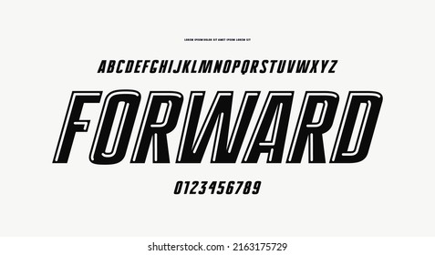 Italic sans serif font in classic style. Letters and numbers for logo and emblem design. Vector illustration