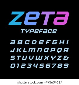 Italic square font. Vector alphabet with latin letters and numbers.