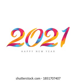  italic typed happy new year 2021 design vector with abstract style and yellow, maggenta and cyan colour