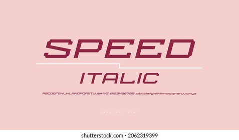 Italic wide sans serif font in cyber style. Letters and numbers for sci-fi logo and emblem design. Vector illustration