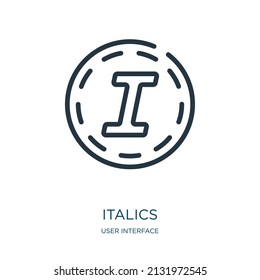 ícono de línea delgada cursiva. tipografía, iconos cursivos lineales del concepto de interfaz de usuario, signo de contorno aislado. Elemento de símbolo de ilustración vectorial para diseño web y aplicaciones.