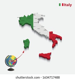 Italy 3d flags map and vector design, Background Italy Map, Italy city border