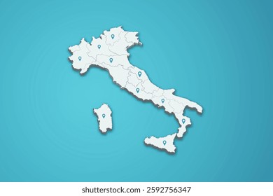 Italy 3D map illustration with province map pin on isolated background