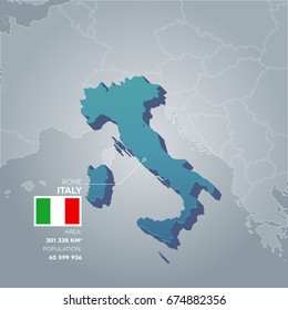 Italy 3d map with information of area and population of the country.