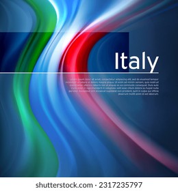 Fondo de la bandera abstracta de Italia. Patrón borroso de líneas de colores claros de la bandera italiana en el cielo azul, diseño de folletos de negocios. Cartel estatal, afiche de italia, volante patriótico, portada. Vector