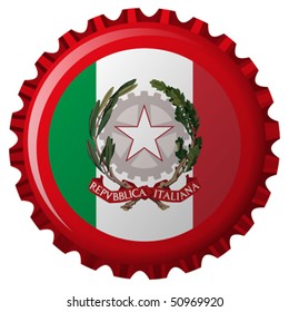 italy abstract flag on bottle cap, isolated on white background; vector art illustration