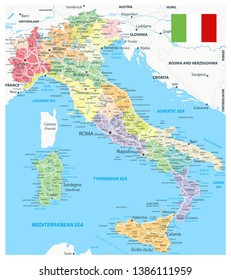 Italy Administrative Divisions and Road Map - Highly Detailed Vector Illustration of Italy Map