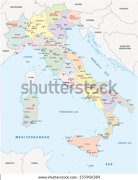 Italy Administrative Map Stock Vector (Royalty Free) 155906384 ...