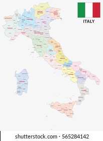 italy administrative and political vector map with flag