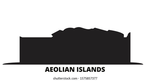 Italy, Aeolian Islands city skyline isolated vector illustration. Italy, Aeolian Islands travel black cityscape