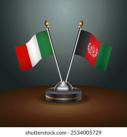 Italy and Afghanistan table flags relation  with gradient backgrund. Vector Illustration