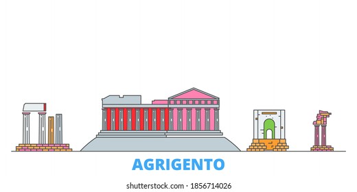 Italia, Agrigento línea cityscape, vector plano. Punto de referencia de la ciudad de viajes, ilustración de oultine, íconos del mundo de la línea