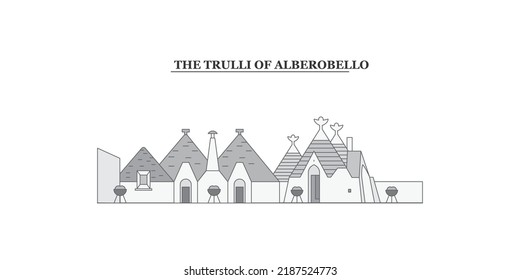 Italy, Alberobello city skyline isolated vector illustration, icons