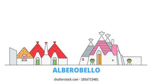 Italy, Alberobello line cityscape, flat vector. Travel city landmark, oultine illustration, line world icons